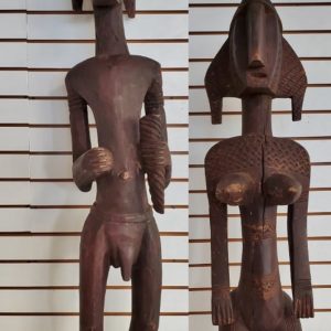 Extraordinary Bambara Man and Woman Statues, Patinated Wood, 17th Century, PA5404