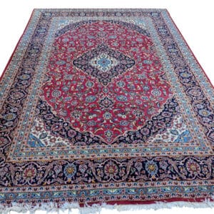 Persian Kashan Hand Knotted Rug, Maroon, Floral, 11x7, PA6131