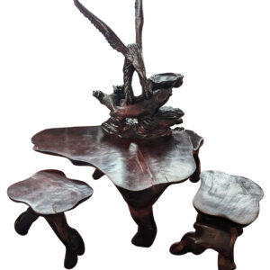 RARE Vintage Rosewood 3 Piece Tea Table Set, Eagle, Koi Fish, 58.5"H, PA6585ZD