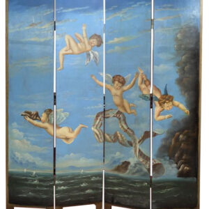 Vintage Hand Painted Room Divider, Screen, Cherubs, 71"H, PA6639SE
