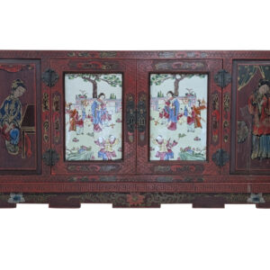 Antique Asian Cabinet on Stand by Fortune, Wood, Porcelain, 51"W, PA6720MD