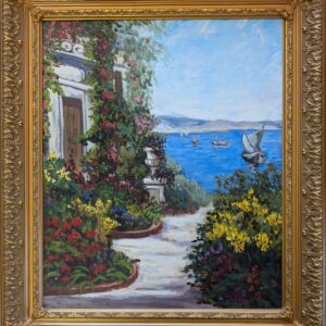 Lovely Oil On Canvas, Italian Villa, Gold Gilt Frame, 24"x20", PA6752DE