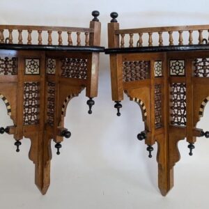 Antique Pair of Wood/Inlaid Corner Wall Shelves, 21"H, PA6708