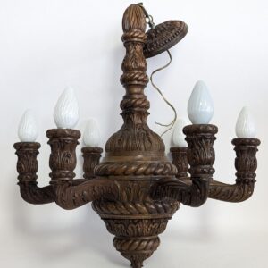 Antique Carved Wood 6 Arm Chandelier, 25.5"H, PA6757AS