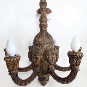Antique Carved Wood 6 Arm Chandelier, 30.5"H, PA6758AS