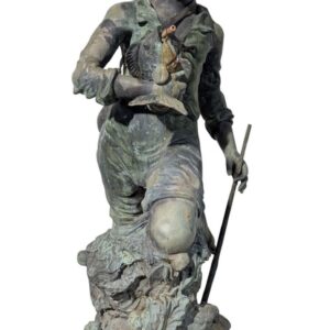 Vintage Patinated Bronze Boy Fisherman Fountain, 47"H, PA6797