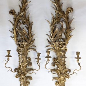 Pair of Vintage Italian Gold Gilt Hand Carved Sconces, 46"H, PA6793JH