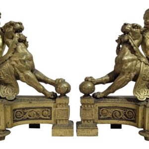 Pair of Antique Louis XVI Style Gilt Bronze Chenets, 16.5"H, PA6883