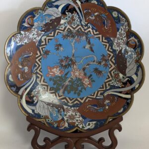 Antique Japanese Cloisonne Plate on Stand, Meiji Period, 12", PA6889MT