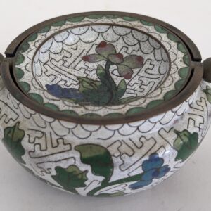 Vintage Cloisonne Ash Tray, White, Floral, 1.75x3.75, PA6891MT