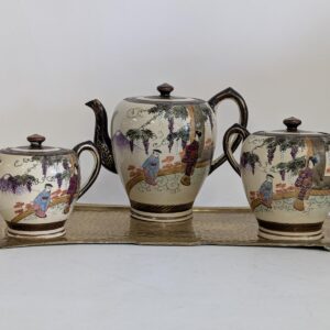 Antique 3 Piece Satsuma Tea Set with Brass Tray, PA6894MT
