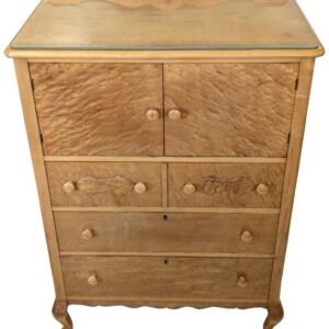 Mid-Century Burl Maple Chest with Glass Top, 52"H, PA6934FC