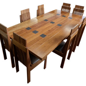 Monumental Studio Crafted 8 FT Dining Table W/ 8 Chairs, Cherry Wood & Tile, PA6942JE