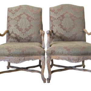 Pair of Country French Provincial Carved Walnut Armchair Library Chairs, 43"H, PA6982TF