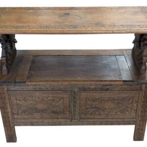 Antique Carved Oak Flip-Top Hall Bench with Storage Chest, 38"H, PA7010BDT